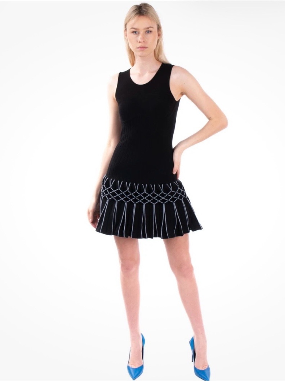 PHILIPP PLEIN Knitted Flippy Dress Size M Round Neck Made in Italy $900